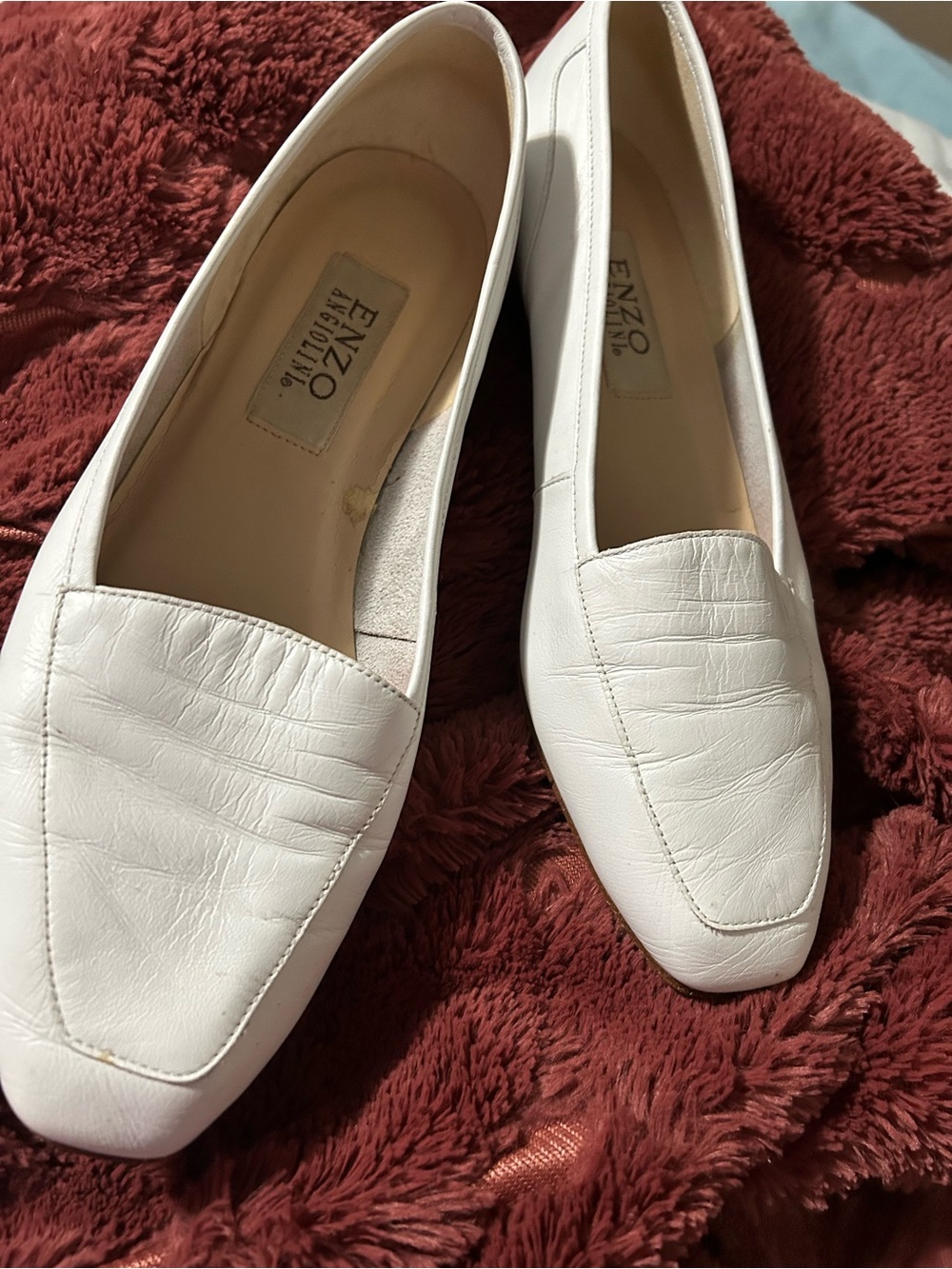 Enzo Angiolini White Leather Square-Toe Loafers